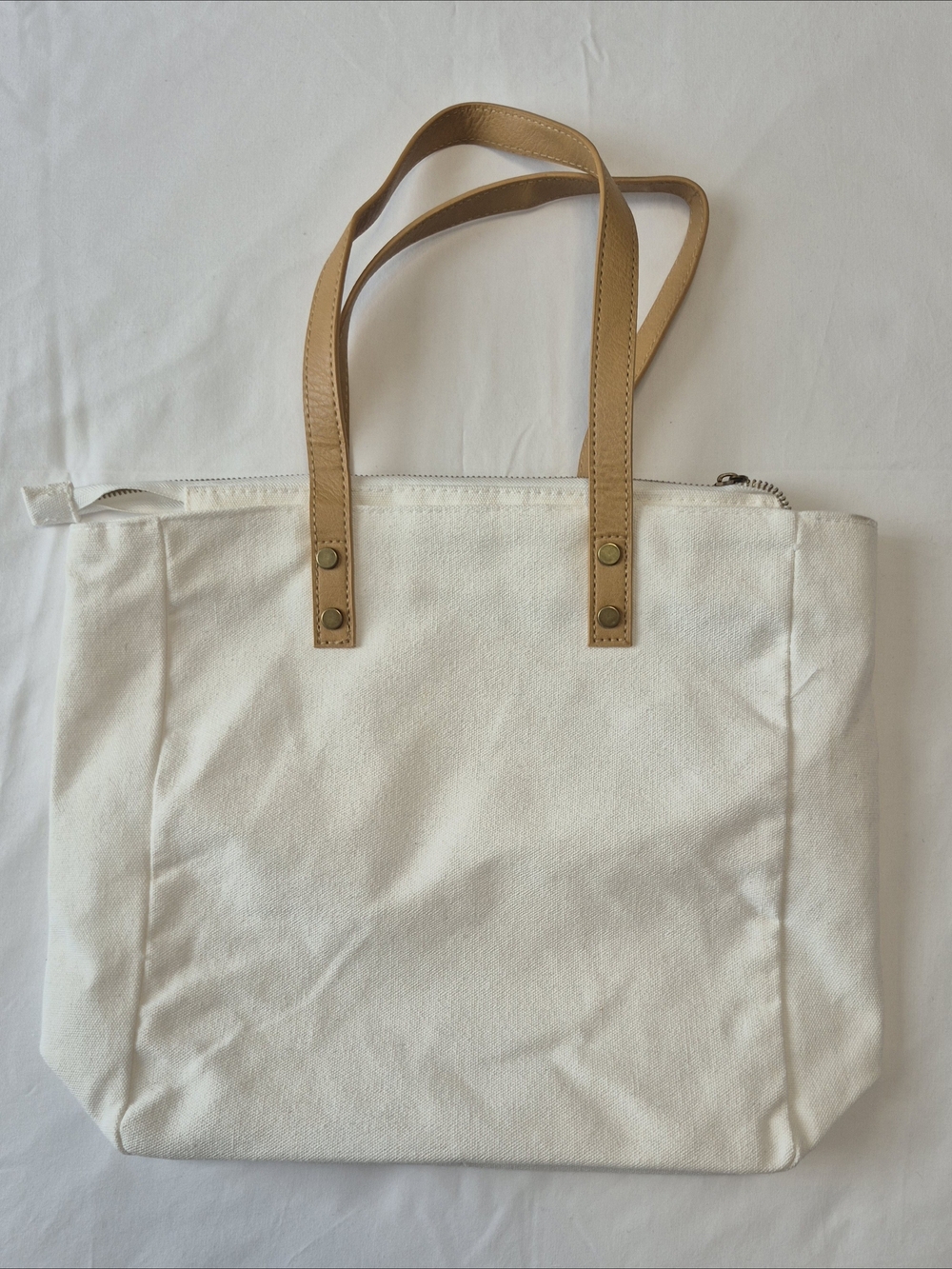 Cozy Earth White Canvas Tote with Tan Handles - Picture 7 of 10
